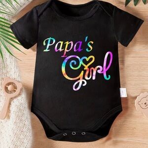 Black "Papa's Girl" Rainbow Graphic Baby One-Piece
